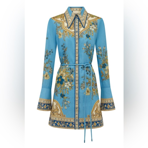 NEW ALEMAIS Cassie Blue and Gold Floral Mini Dress - Picture 5 of 10